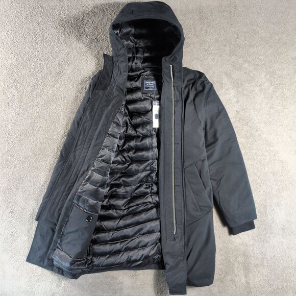 Abercrombie & Fitch Black Hooded Parka Coat Mens XS NWT Winter Streetwear Jacket - Picture 6 of 10